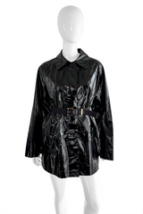 Louis Vuitton Vinyl Swing Jacket belted front on mannequin @recess la