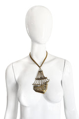 Vintage Ship Pendant Necklace on mannequin @recess la