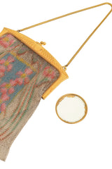 Vintage Whiting & Davis Floral Frame Mesh Bag with mirror @ Recess LA