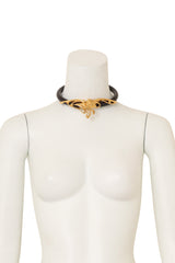 Brutalist Gilded Tube Collar II on mannequin @ Recess LA