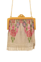 Vintage Whiting & Davis Gold Ribbed Frame Rose Mesh Bag close @ Recess LA