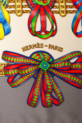 Large silk Les Rubans de Cheval print scarf by Hermés logo signature @ Recess LA