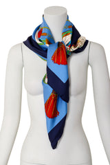 Horse and Carriage Tassel Radial Print Silk Scarf on mannequin @ Recess LA
