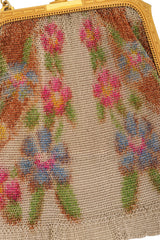 Vintage Whiting & Davis Gold Filigree Floral Mini Mesh Bag print close @ Recess LA