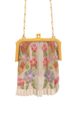 Vintage Whiting & Davis Gold Filigree Floral Mini Mesh Bag hanging @ Recess LA