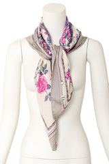 Large silk floral arrangement peacock print scarf by Dior on mannequin @ Recess LA