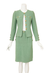 Vintage Adolfo Chain Bouclé Knit Skirt Suit Set on mannequin @ Recess LA