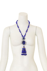 Cobalt Beaded Cameo Necklace by Moans on mannequin @ Recess LA