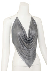 Vintage Ferrara Silver Mesh Halter Top on mannequin close @ Recess LA