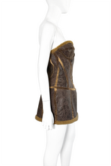 Roberto Cavalli 2003 F/W Shearling Leather Mini Dress side on mannequin @recess la
