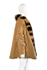 Vintage Gianfranco Ferre Striped Fox Fur Trim Coat side on mannequin @recess la
