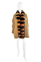 Vintage Gianfranco Ferre Striped Fox Fur Trim Coat front on mannequin @recess la