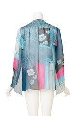 Hanae Mori Abstract Sheer Silk Long Sleeve Top back @ Recess LA