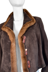Valentino Mink Trim Suede Jacket front detail on mannequin @recess la
