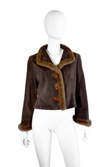 Valentino Mink Trim Suede Jacket front on mannequin @recess la