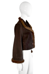 Valentino Mink Trim Suede Jacket side on mannequin @recess la