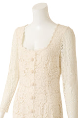 Dolce & Gabbana Lace Button Through Long Sleeve Dress close up @ Recess LA