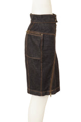 Vintage Alaia Asymmetrical Zip Denim Skirt on mannequin side @ Recess LA