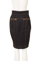 Vintage Alaia Asymmetrical Zip Denim Skirt on mannequin back @ Recess LA