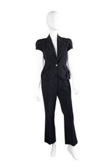 Vintage John Galliano Pinstripe Top & Pant Suit front on mannequin @recess la