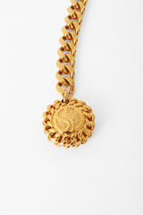 Chunky gold triple-strand draped logo chain belt by St. John large medallion @ Recess LA