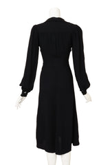 Vintage Ossie Clark Jacquard Collar Crepe Midi Dress on mannequin back @ Recess LA