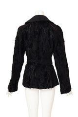 Vintage Yves Saint Laurent Suede Collar Persian Lamb Coat on mannequin back @ Recess LA