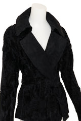 Vintage Yves Saint Laurent Suede Collar Persian Lamb Coat on mannequin close @ Recess LA