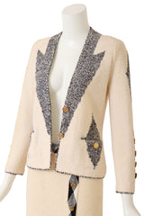 Vintage Adolfo Contrast Bouclé Jacket & Skirt Set on mannequin close @ Recess LA