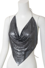 Vintage Ferrara Pewter Mesh Halter Top on mannequin close @ Recess LA