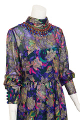 Floral Lamé Hostess Dress on mannequin close @ Recess LA