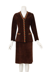 Vintage Givenchy Suede Chevron Knit Jacket & Skirt Set on mannequin @ Recess LA