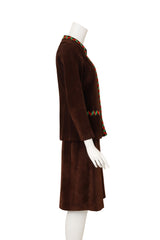 Vintage Givenchy Suede Chevron Knit Jacket & Skirt Set on mannequin side @ Recess LA