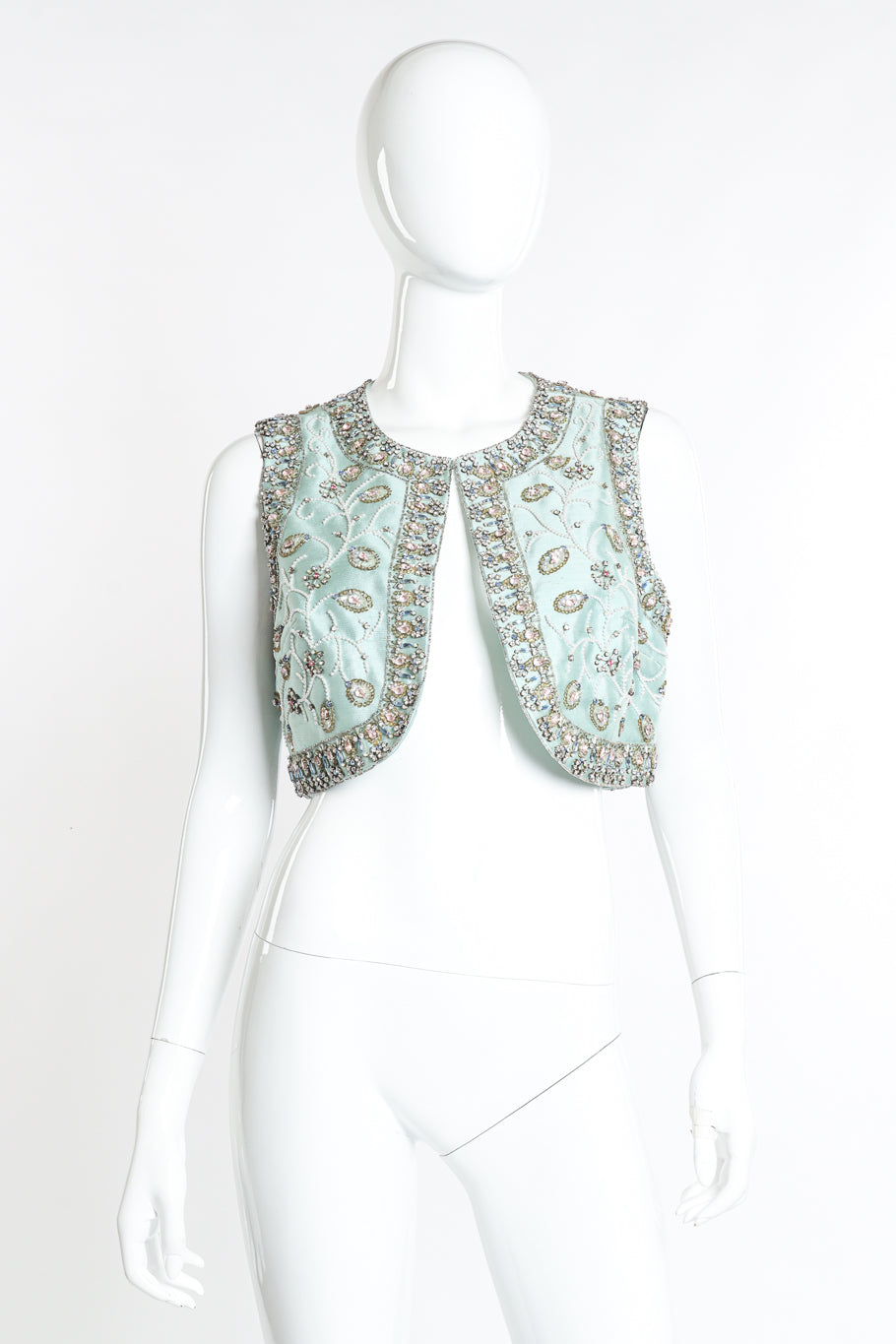 Vintage Dynasty Floral Beaded Vest Top front on mannequin @recess la