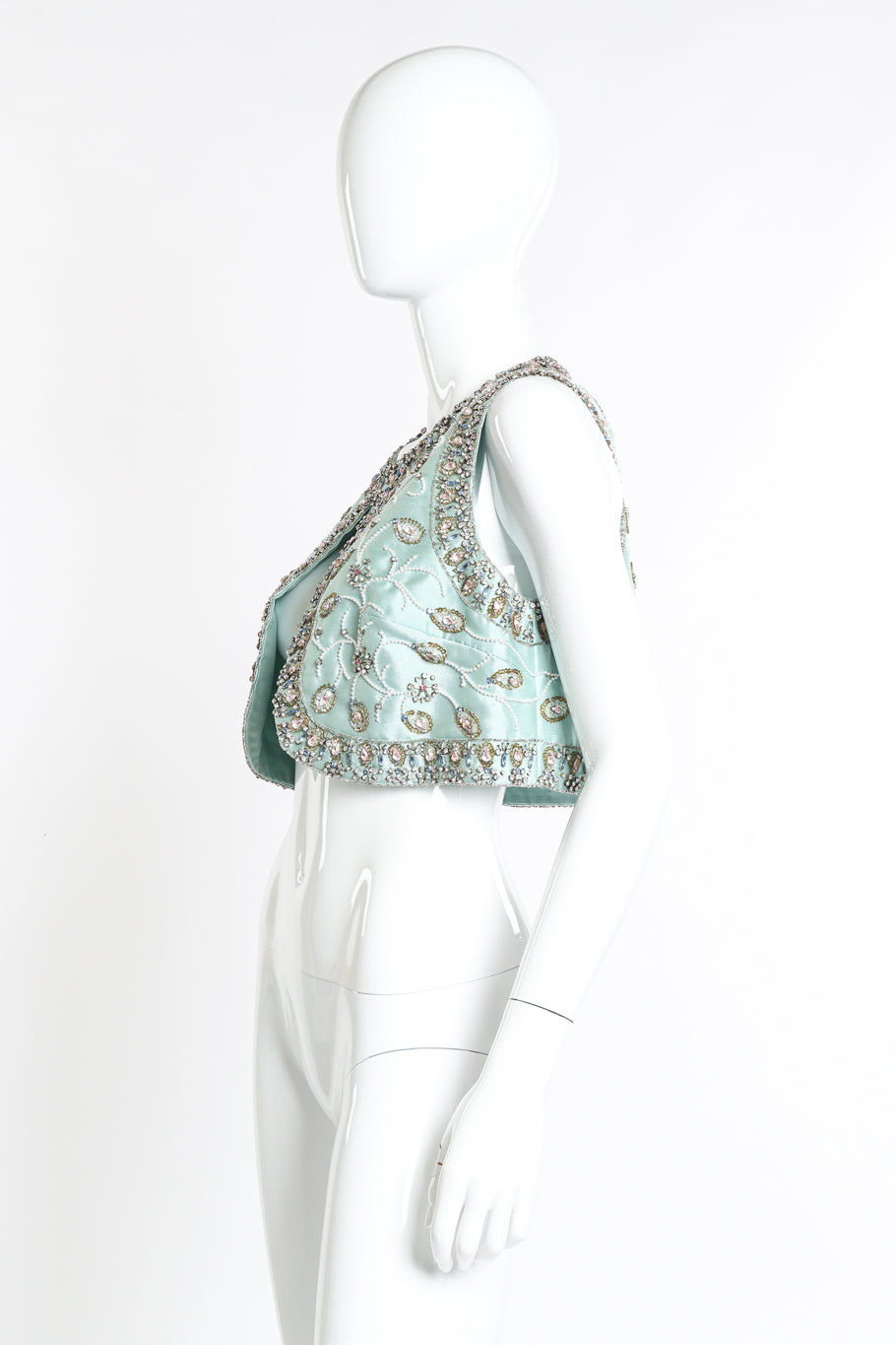 Vintage Dynasty Floral Beaded Vest Top side on mannequin @recess la
