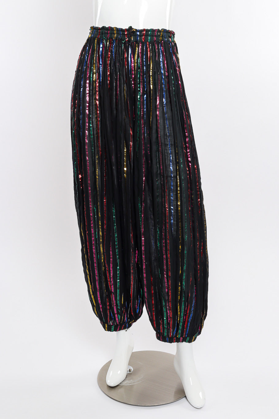 Vintage Interconnection Metallic Stripe Balloon Pants front view on mannequin @Recessla