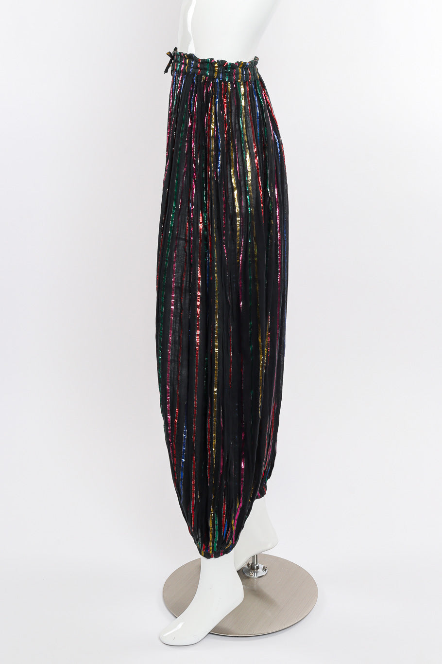 Vintage Interconnection Metallic Stripe Balloon Pants side view on mannequin @Recessla