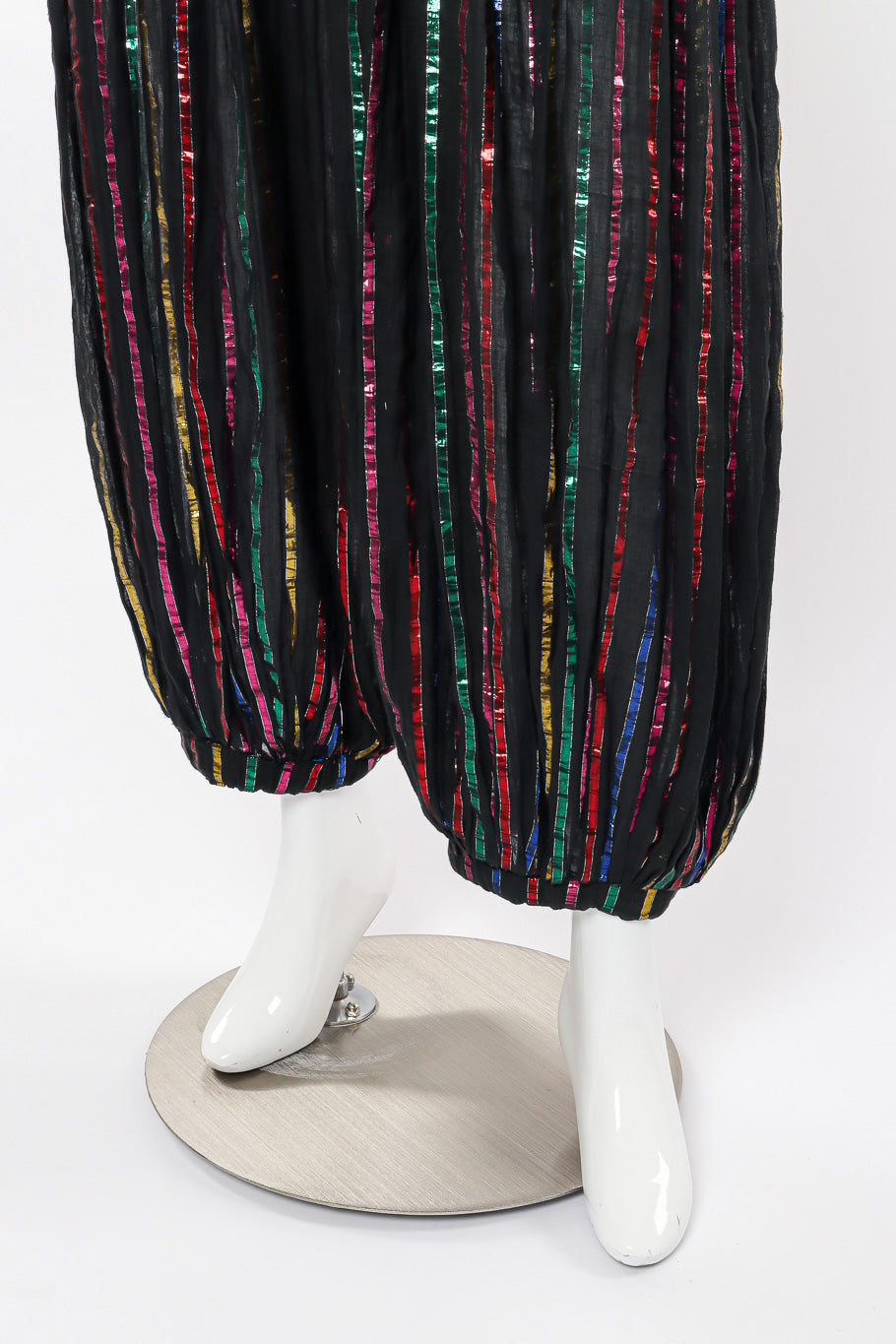 Vintage Interconnection Metallic Stripe Balloon Pants view of hem on mannequin closeup @Recessla