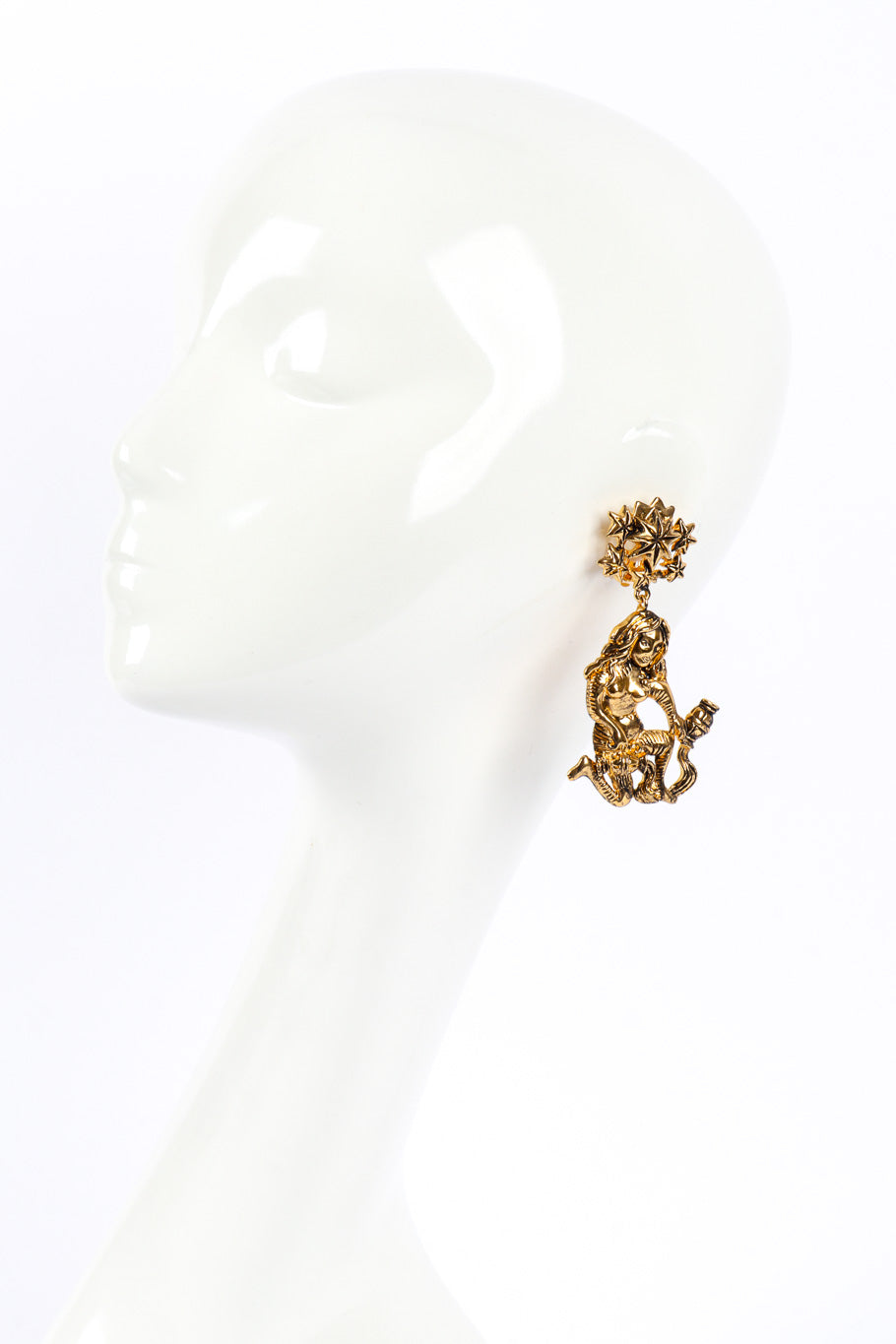 L’Etoile Aquarius Water Bearer Earrings by Isabel Canovas on mannequin head @recessla