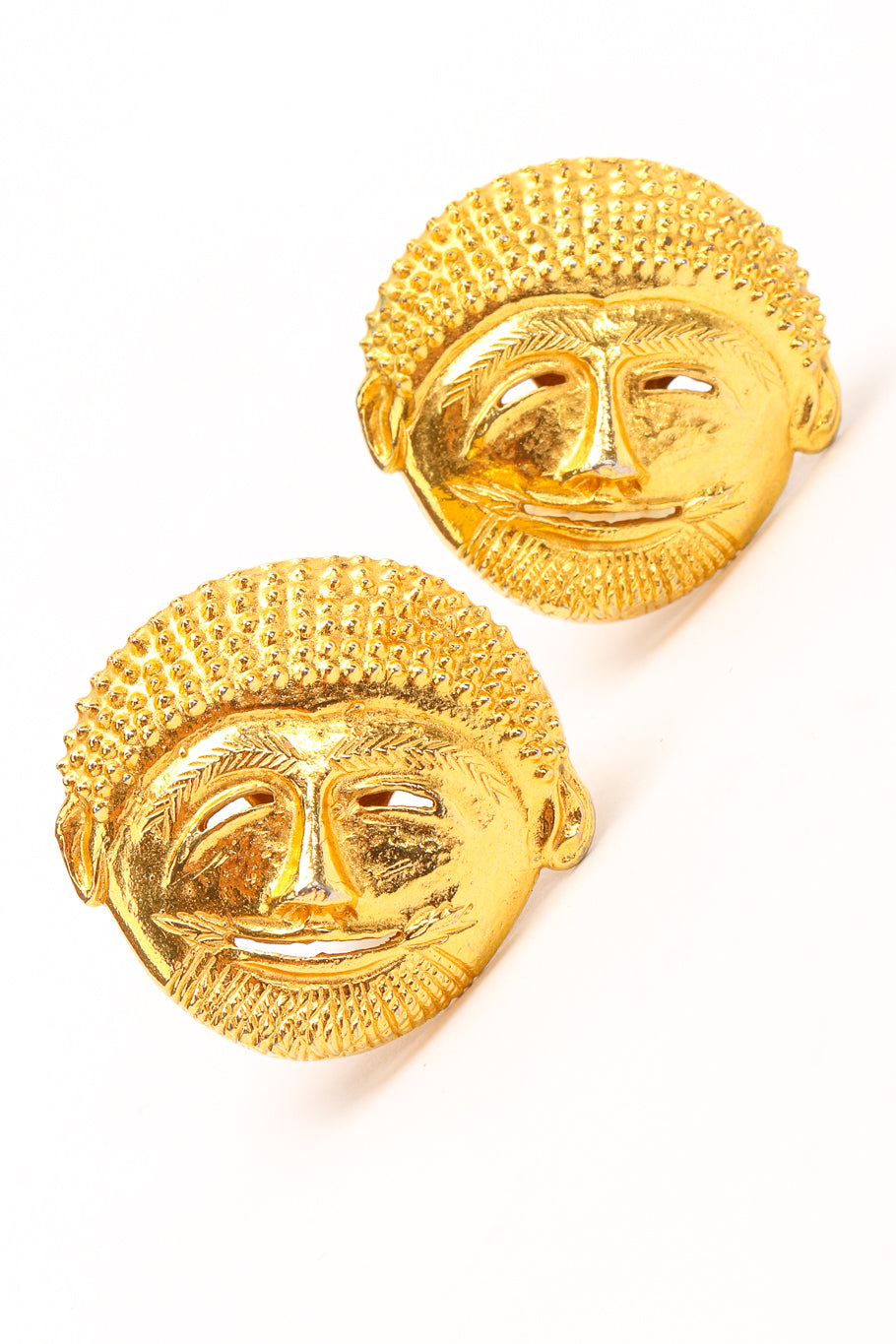 Mask earrings by Isabel Canovas on white background staggered @recessla