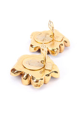 Vintage Jacky De G Rhinestone Flower Earrings back back view with posts unhinged, view of tarnish on white background @Recessla