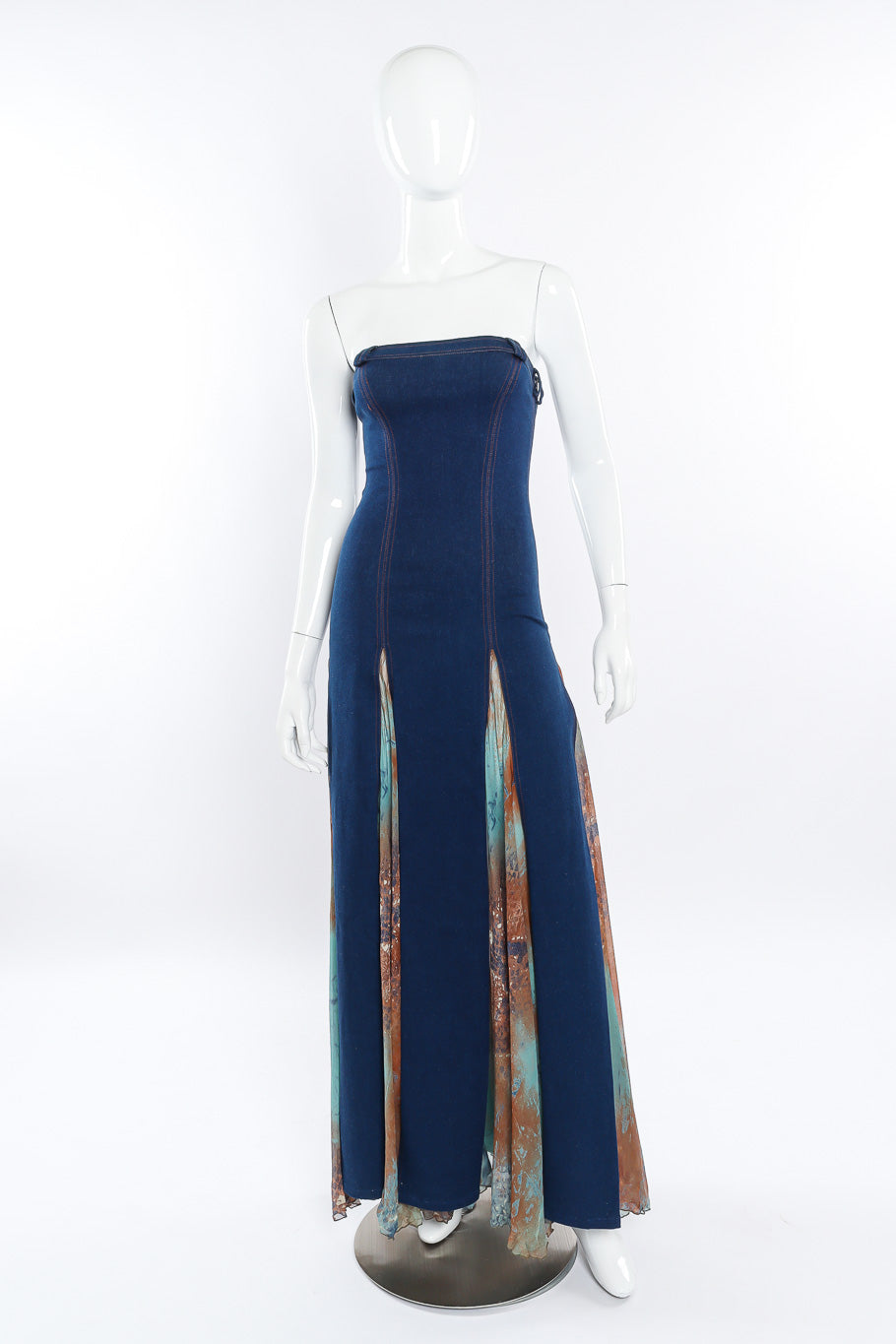 Vintage Jiki Monte-Carlo Indigo Denim Strapless Dress front view on mannequin @Recessla