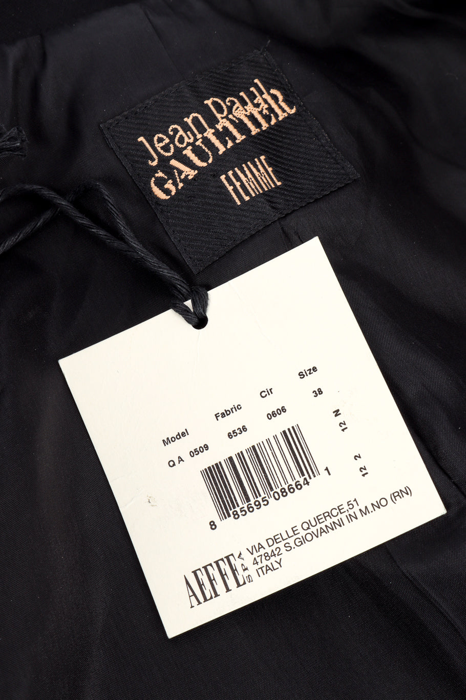 Jean Paul Gaultier Femme Cropped Lamé Tuxedo Jacket tag closeup @recessla