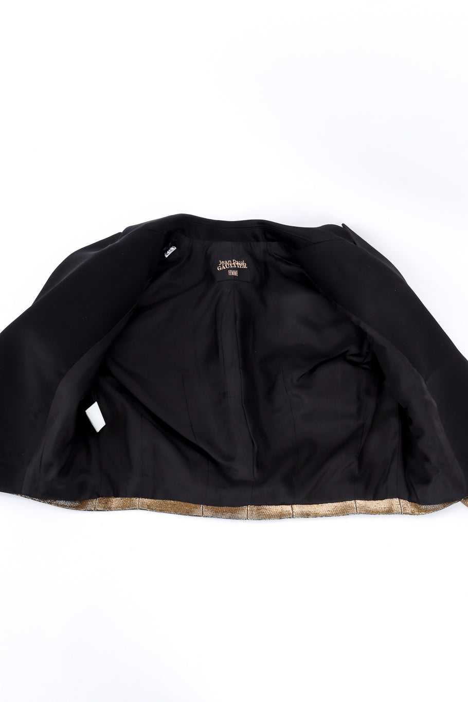 Jean Paul Gaultier Femme Cropped Lamé Tuxedo Jacket view of lining @recessla