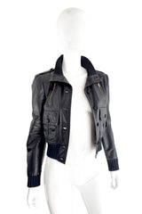 Gucci Knit Trim Leather Jacket open front on mannequin @recess la