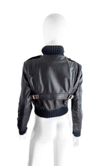 Gucci Knit Trim Leather Jacket back on mannequin @recess la