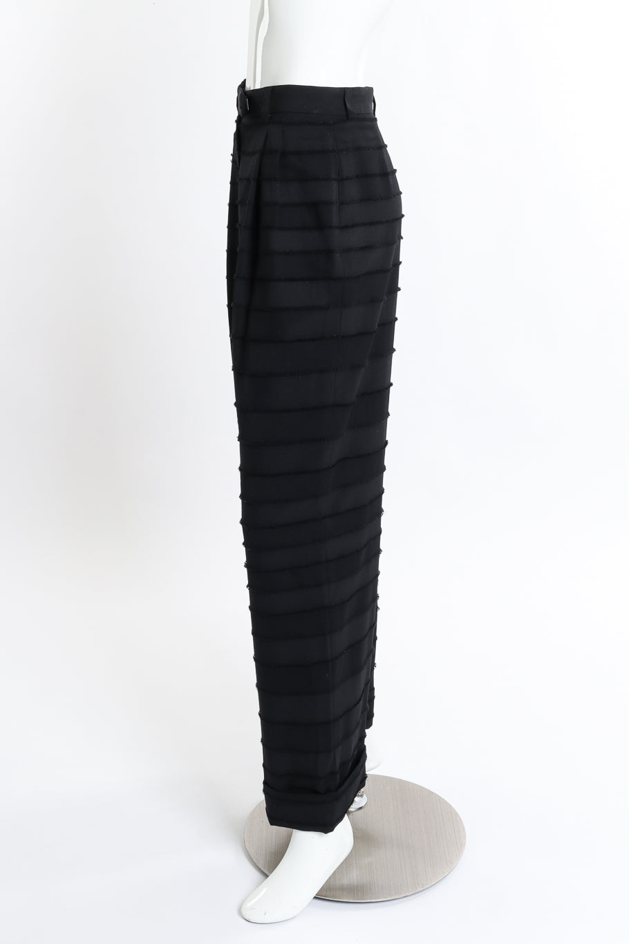 Vintage John Galliano Raw Edge Stripe Pant side on mannequin @recess la