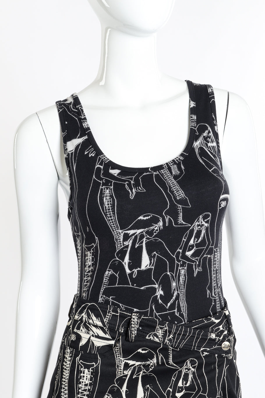 Vintage John Galliano Graphic Tank and Skirt Set front on mannequin closeup @recess la