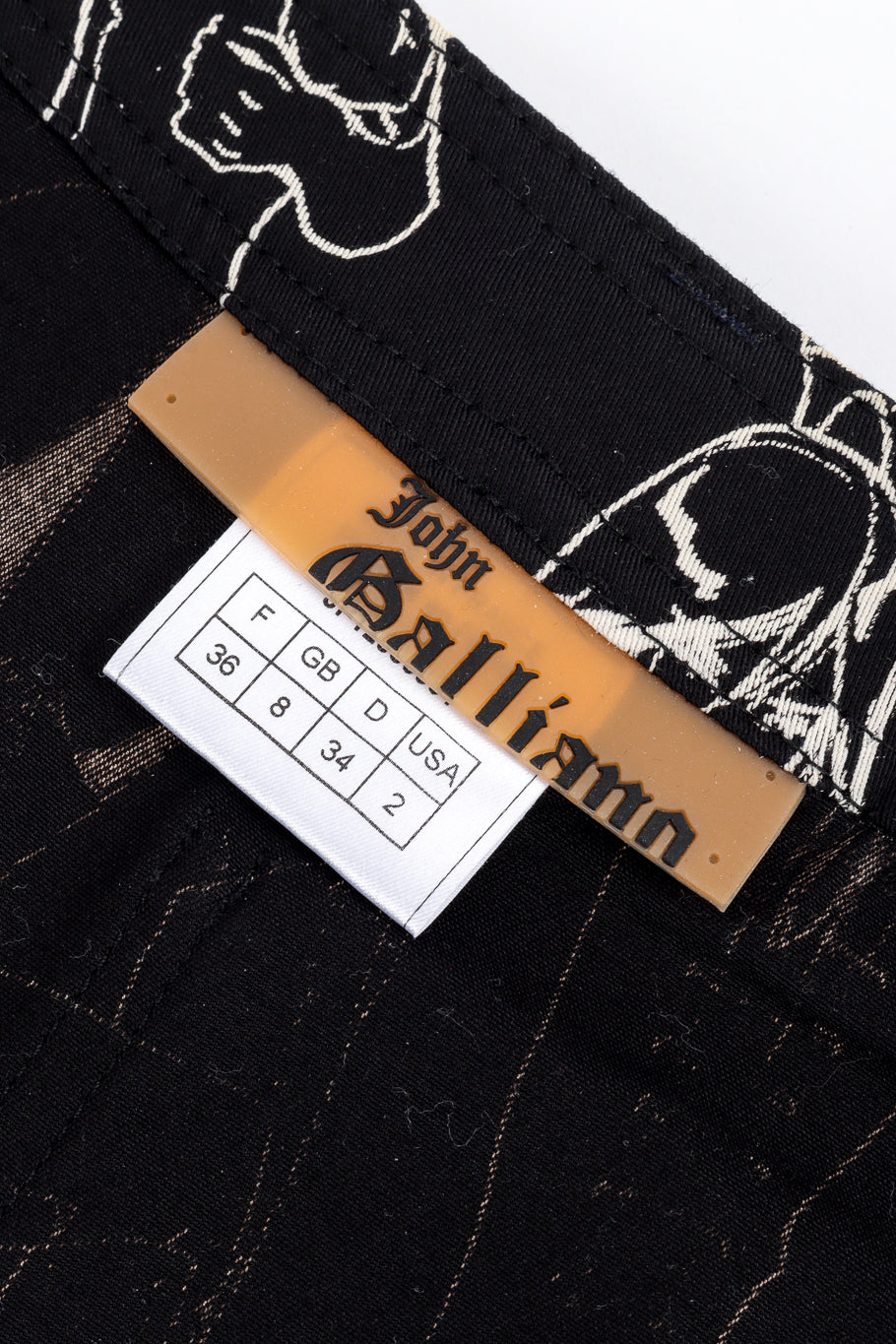 Vintage John Galliano Graphic Tank and Skirt Set skirt signature label closeup @recess la