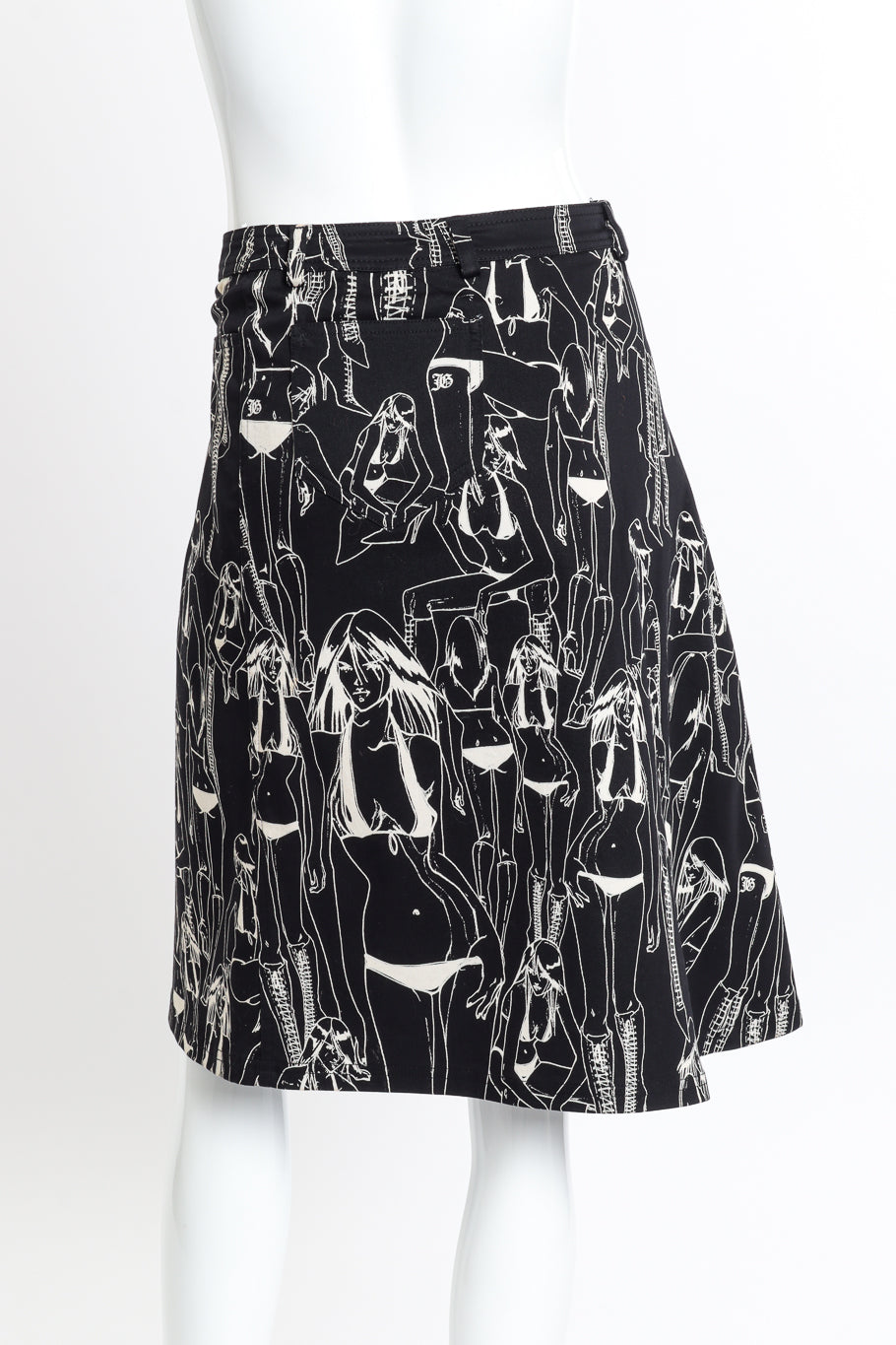 Vintage John Galliano Graphic Tank and Skirt Set skirt back on mannequin closeup @recess la